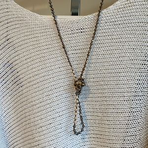 Gray, beige, and gold beads long necklace